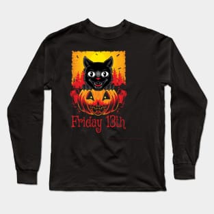 scary black cat cartoon illustration Long Sleeve T-Shirt